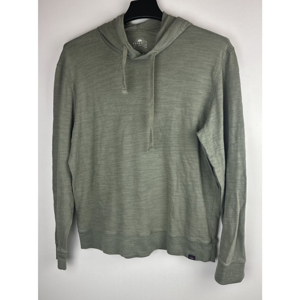 Faherty Sunwashed Slub Hoodie Trail Olive Green Organic Cotton Pullover Men's L - Picture 2 of 12